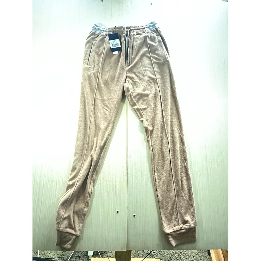 Men s Jogger Pants Medium Beige Drawstring Slash Pockets Tapered Leg Running